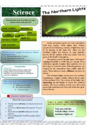 English Worksheet: Science-The Northern Lights