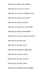 English Worksheet: When did you last... ?