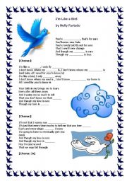 English Worksheet: Song I`m like a bird