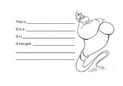 English worksheet: Genie  from  Aladdin description - describe a character / cartoon  