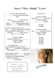 English worksheet: Okay Alright - Aurea