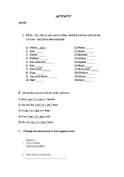 English worksheet: verb to be