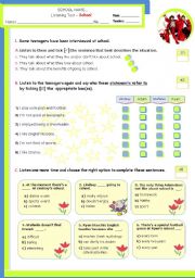 English Worksheet: Teens� Opinions about School  -  Listening Test