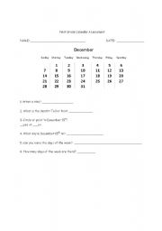 English Worksheet: Calendar Assessment