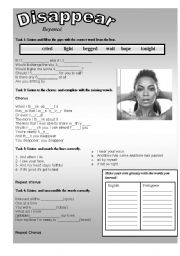 English Worksheet: Disappear - Beyonc SONG!