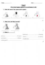 English worksheet: Test on culture  ( UK and  USA) / numbers and verbe  to be