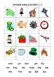 English worksheet: Matching words and pictures for beginners