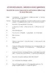 English Worksheet: Eating out - conversation at a restaurant