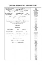 English worksheet: need you now by lady antebellum