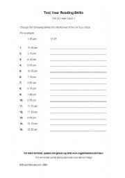 English Worksheet: the hours