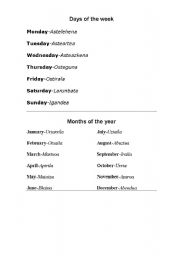English worksheet: DAYS AND MONTHS