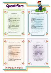 English Worksheet: QUANTIFIERS: SOME/ANY, MUCH/MANY AND A LOT OF.