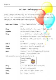 Lets have a birthday party reading with tasks