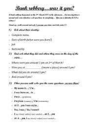 English Worksheet: Speaking - past simple - robbery