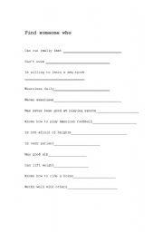 English Worksheet: Sports - Find someone who