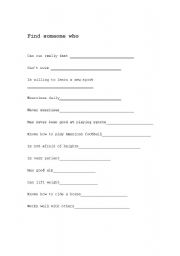 English worksheet: Sports - Find someone who