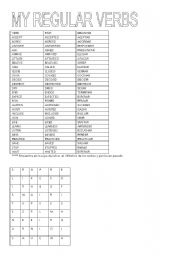 English worksheet: Regular Verbs list