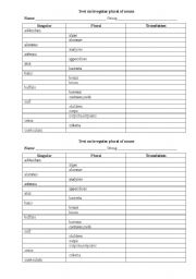 English Worksheet: irregular plural of nouns
