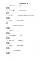 English Worksheet: Much,many or a lot of