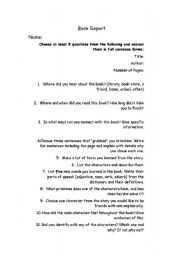 English Worksheet: book report assignments