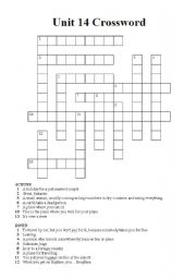 English worksheet: Headway Unit 14 Crossword
