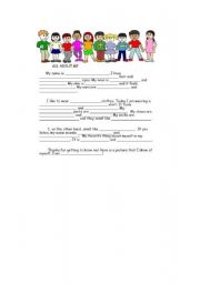 English Worksheet: all about me