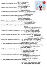 English Worksheet: A shopping survey