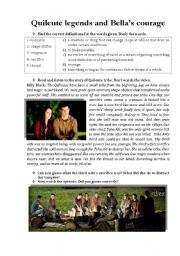 English Worksheet: Quileute legends and Bellas courage