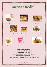English worksheet: are you a foodie?