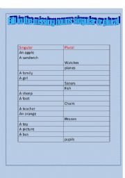 English worksheet: singular and plural of nouns