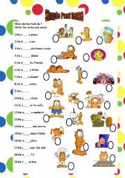 English Worksheet: SIMPLE PAST TENSE WITH GARFIELD (19 VERBS) (KEY INCLUDED)