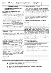 English Worksheet:        3rd year ( secondary ) Supplementary Activities  