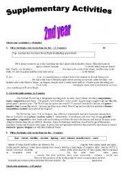 English Worksheet: 2nd  year ( secondary ) Supplementary Activities  