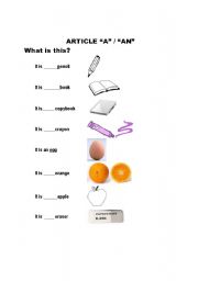 English worksheet: articles a/an