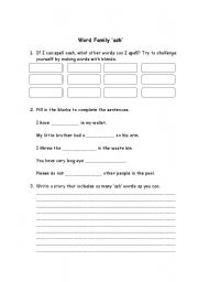English Worksheet: word family ash