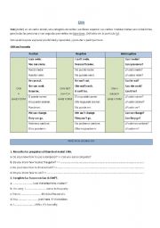 English Worksheet: Can