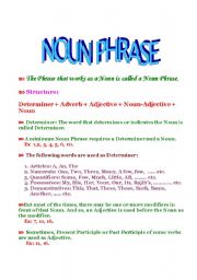 NOUN PHRASE-- HOW TO FIND OUT THE PARTS OF SPEECH IN A NOUN PHRASE & TO WRITE A CORRECT NOUN PHRASE