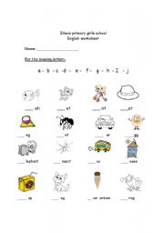 English Worksheet: the first missing letters