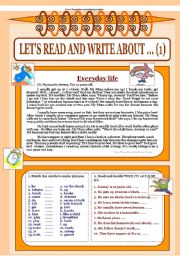 English Worksheet: Lets read and write about ..(1) - Everyday life.