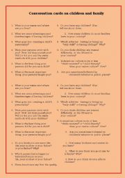 English Worksheet: Conversation cards on children and family