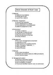 English worksheet: root cause analysis