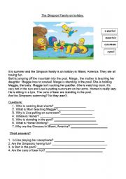 English Worksheet: The Simpson Family on Vacation.