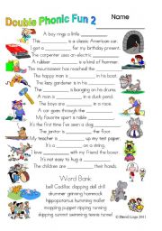 English Worksheet: Double Phonic Fun 2 in colour and greyscale with key