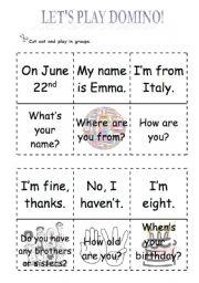 English Worksheet: PERSONAL QUESTIONS DOMINO
