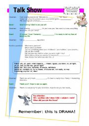 English Worksheet: Talk Show: questions and past tense