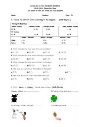 English Worksheet: exam for 7th graders