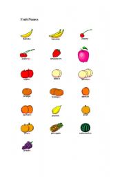 English Worksheet: fruits and vegetables. miniflashcards