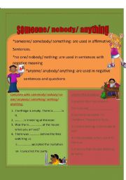 English Worksheet: somebody/ anything/ noone