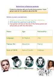 English worksheet: Interview with famous people