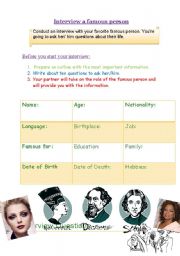 English Worksheet: Interview with famous people